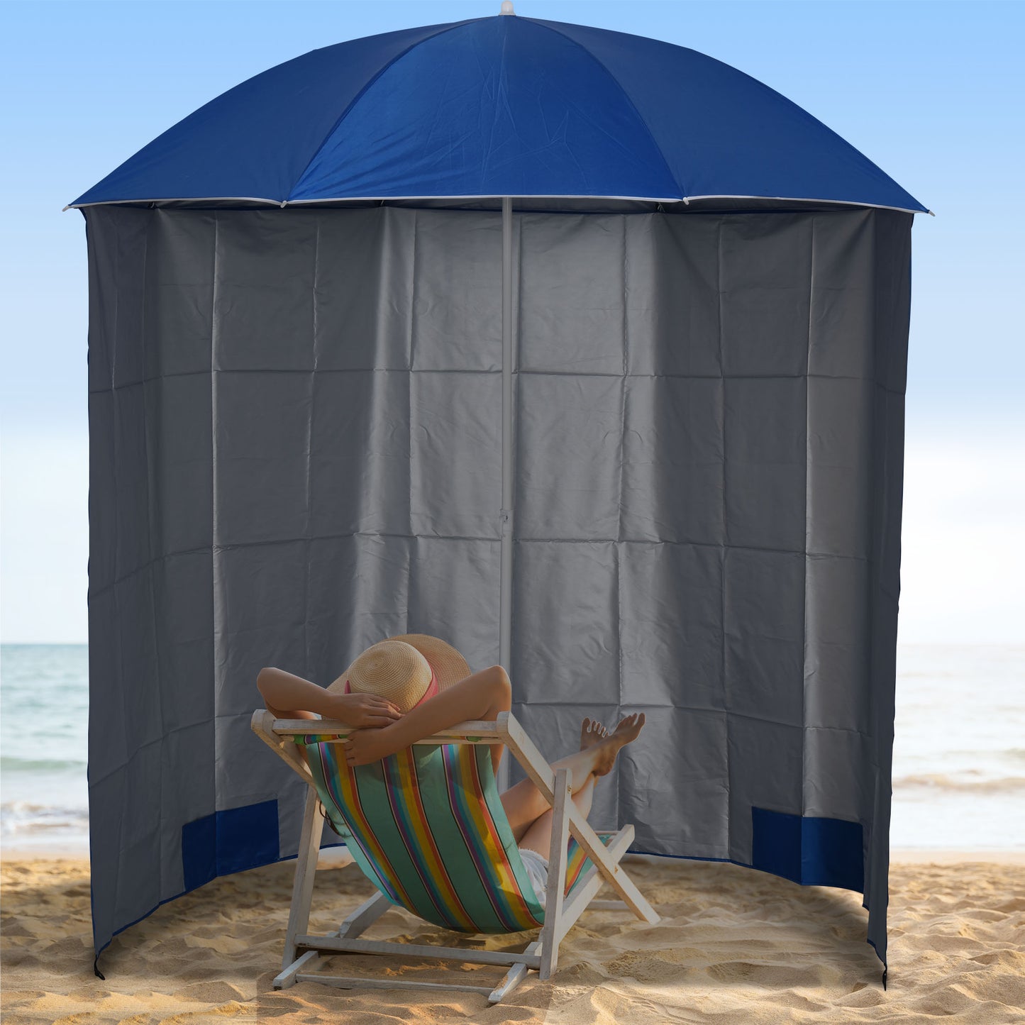 Outsunny 88" Arc 2.2M Fishing Umbrella Beach Parasol with Sides Brolly Shelter Canopy Shade with FREE Carry Bag Blue