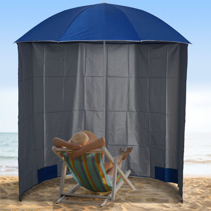 Outsunny 88" Arc 2.2M Fishing Umbrella Beach Parasol with Sides Brolly Shelter Canopy Shade with FREE Carry Bag Blue