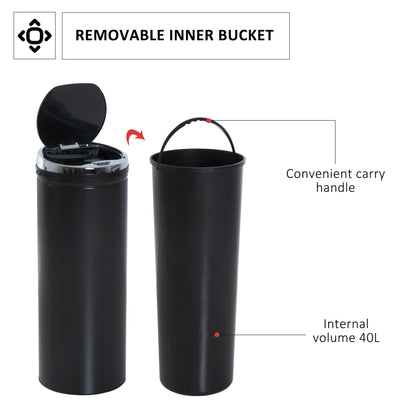 50L Stainless Steel Sensor Trash Can With Bucket-Black