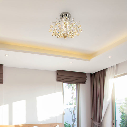 3 Lights Modern Style Ceiling Chandelier Pendant Crystal Light w/ Transparent K9 Crystal Droplets D40 X 28H (CM)