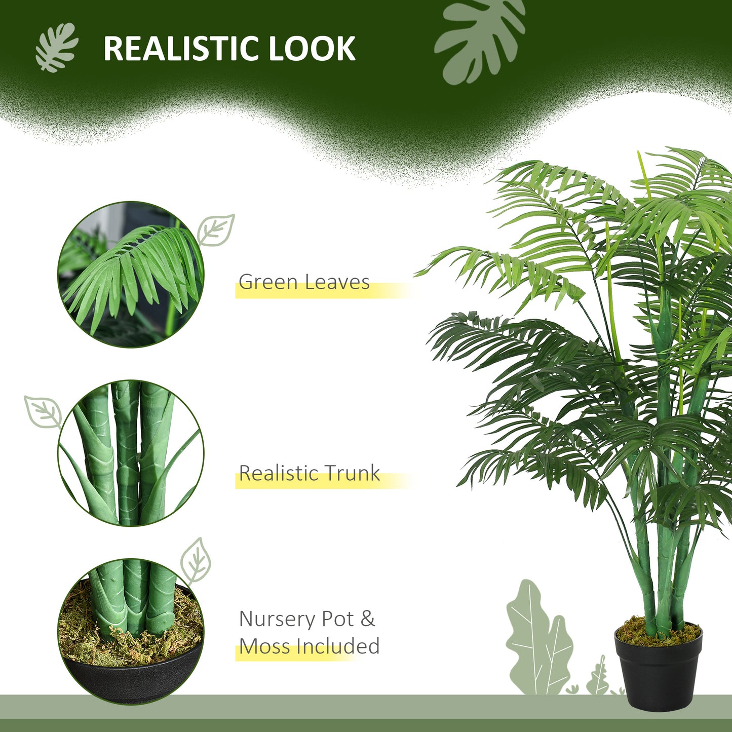Outsunny 125cm/4FT Artificial Palm Plant Decorative Tree with 18 Leaves Nursery Pot Fake Plastic Indoor Outdoor Home Office Décor, Green