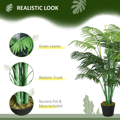 Outsunny 125cm/4FT Artificial Palm Plant Decorative Tree with 18 Leaves Nursery Pot Fake Plastic Indoor Outdoor Home Office Décor, Green