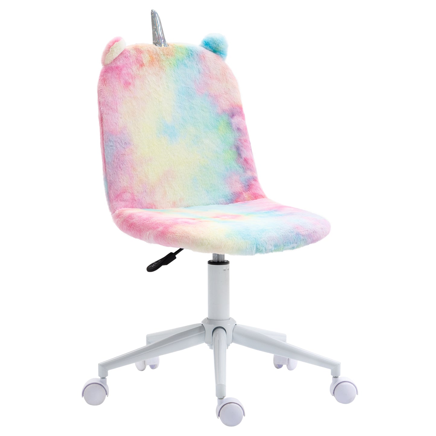 Fluffy Unicorn Office Chair | Armless Mid Back | Swivel | Sponge Padded Velvet | Adjustable Height 88-98cm | 5 Wheels | 120kg | Rainbow Multi-Colour