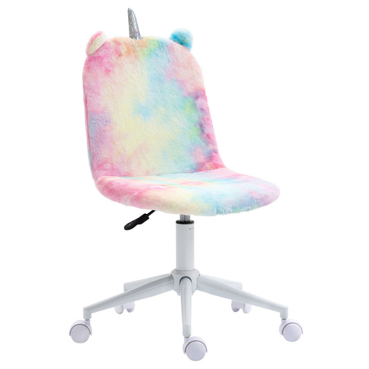 Fluffy Unicorn Office Chair | Armless Mid Back | Swivel | Sponge Padded Velvet | Adjustable Height 88-98cm | 5 Wheels | 120kg | Rainbow Multi-Colour
