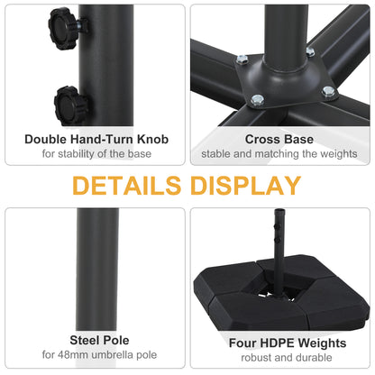 Outsunny 4 PieceFillable Parasol Base w/ Steel Cross Base Garden Umbrella Stand Weight Umbrella Sand Water Plastic Black