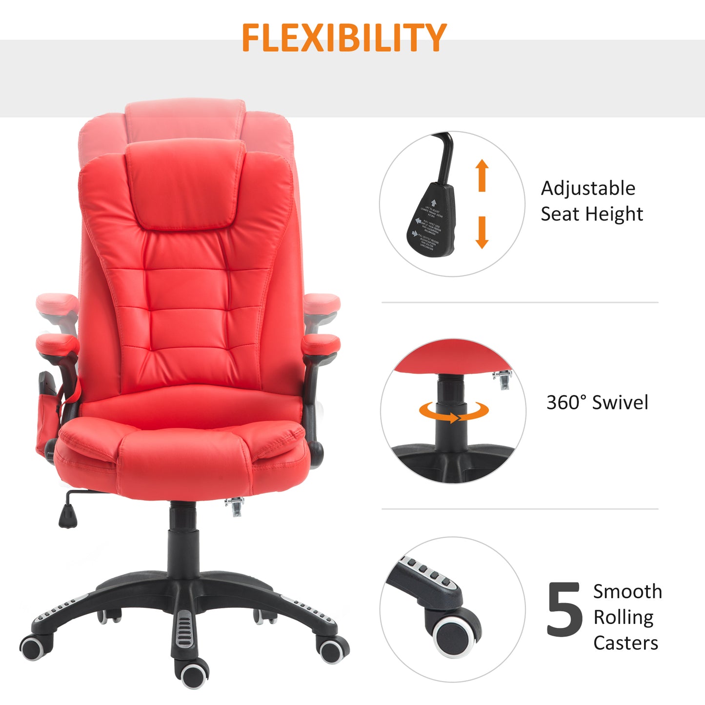 Heated Vibrating Massage Office Chair With Reclining Function, Red