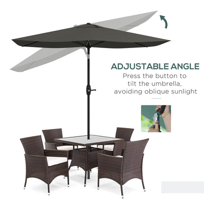 2 x 3(m) Garden Parasol Umbrella, Rectangular Outdoor Market Umbrella Sun Shade With Crank & Push Button Tilt, 6 Ribs - Dark Grey