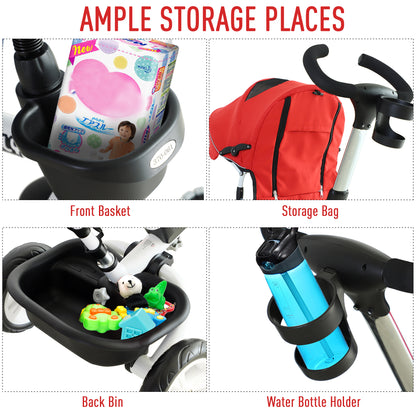 4-in-1 Kids Tricycle Stroller With Canopy-Red