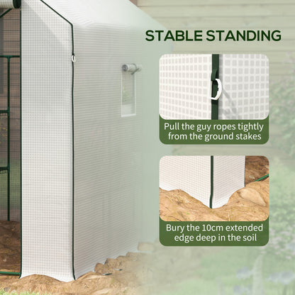 Outsunny Walk-in Greenhouse w/ 3 Tier Shelves, Green House Garden Grow House w/ PE Cover, Roll-up Door, Mesh Windows, 140 x 213 x 190cm, White