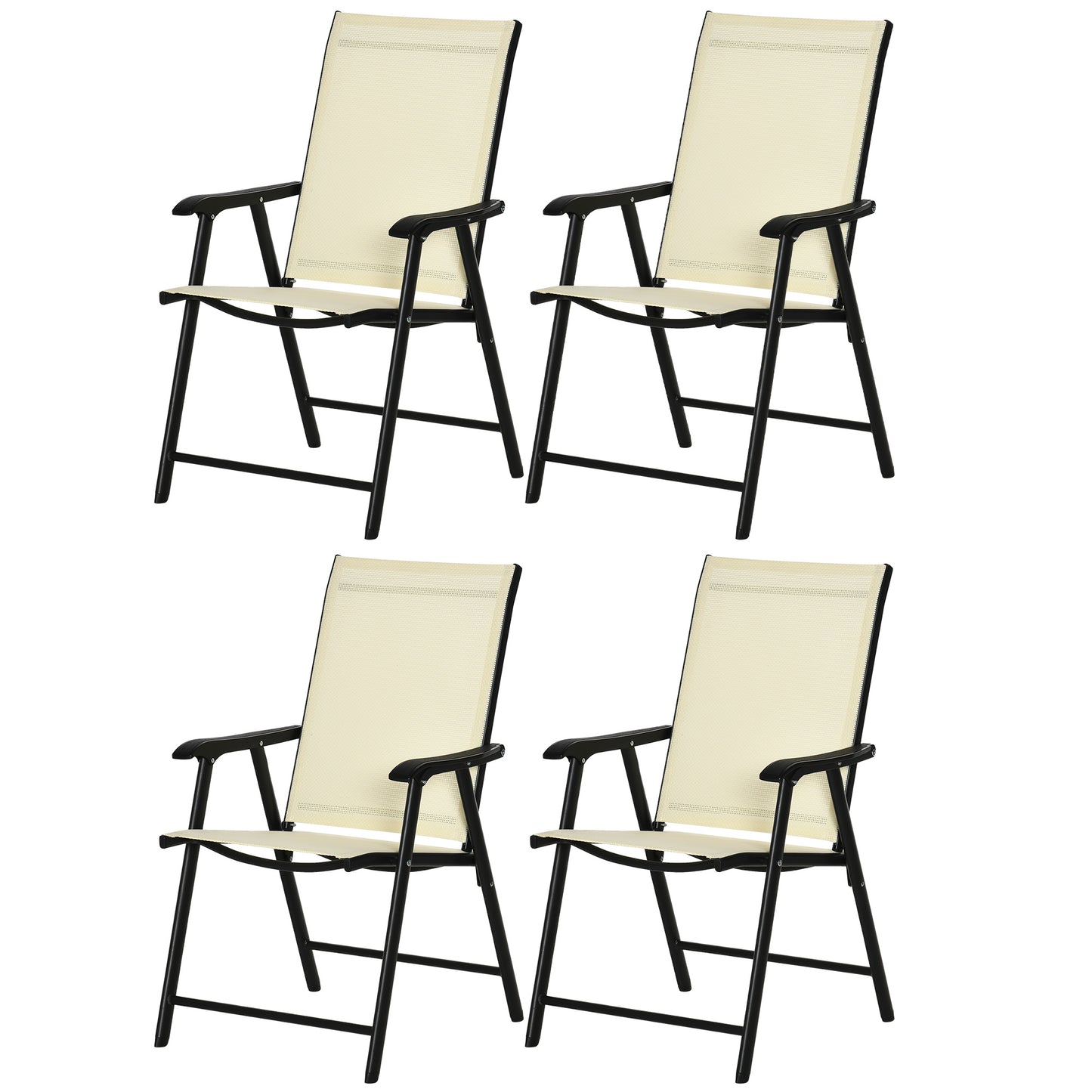 Outsunny Set of 4 Folding Garden Chairs, Metal Frame Garden Chairs Outdoor Patio Park Dining Seat with Breathable Mesh Seat, Beige