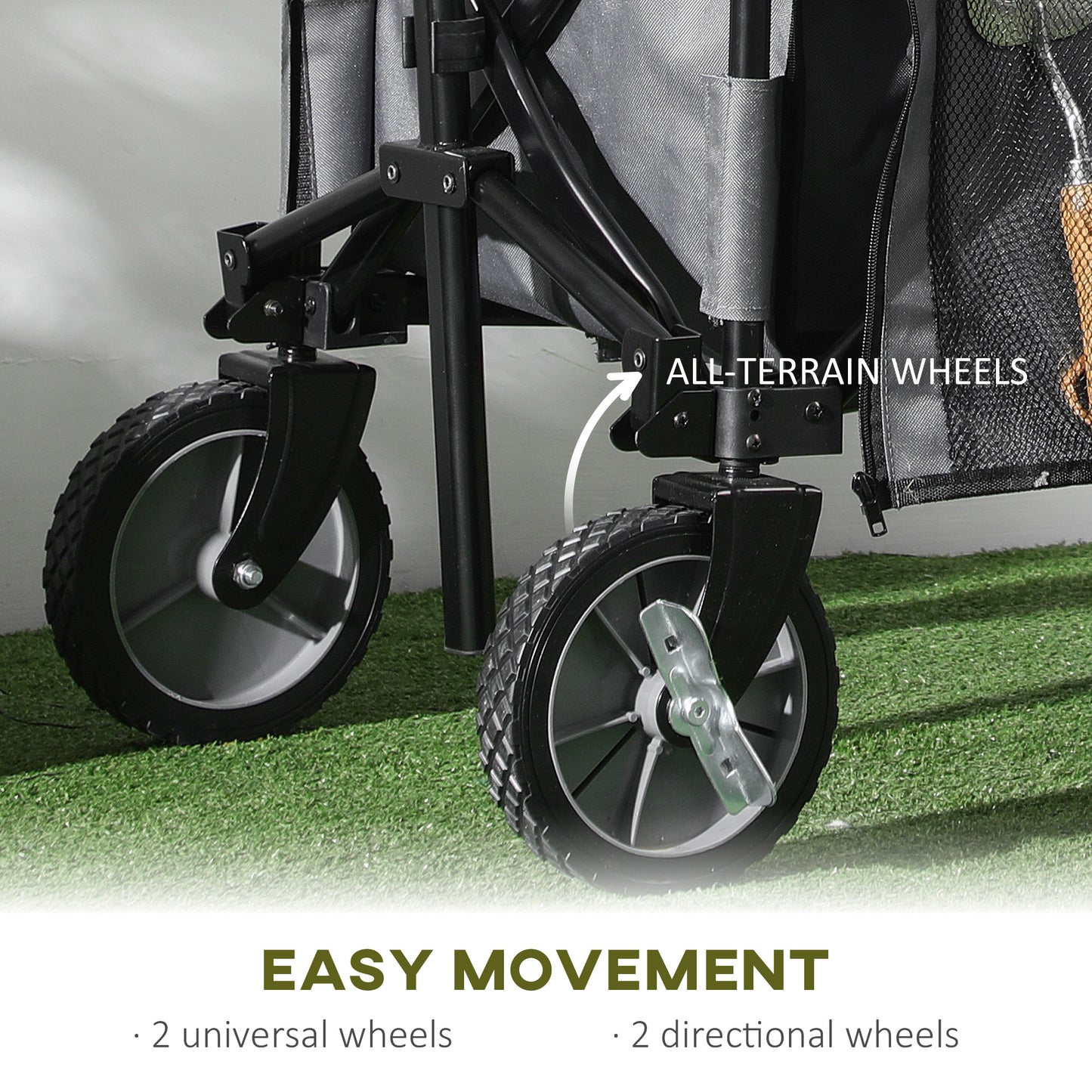 Outsunny Garden Trolley, Cargo Trailer on Wheels, Folding Collapsible Camping Trolley, Outdoor Utility Wagon, Dark Grey