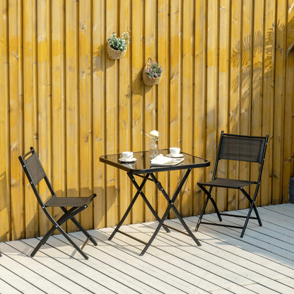 Outsunny 3 Pieces Patio Table and Chairs, Folding Patio Table and 2 Chairs, Outdoor Furniture Set for Backyard and Porch, Black
