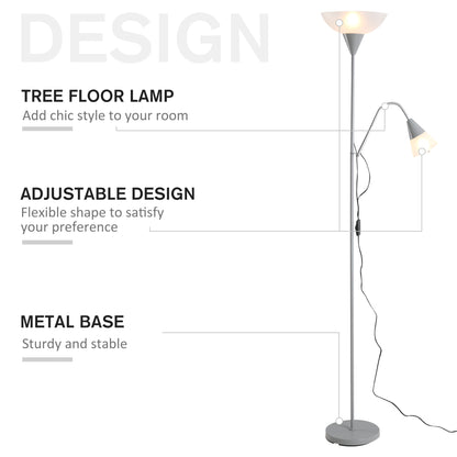 Modern Floor Reading Lamp 2 Adjustable Heads Light Steel Base Living Room Bedroom Office, 179.5cm