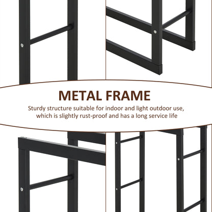 Metal Firewood Log Holder Tall Firewood Rack Indoor Outdoor Fireplace Wood Storage Shelf with Rust-Resistant, Black, 60W x 25D x 100H cm