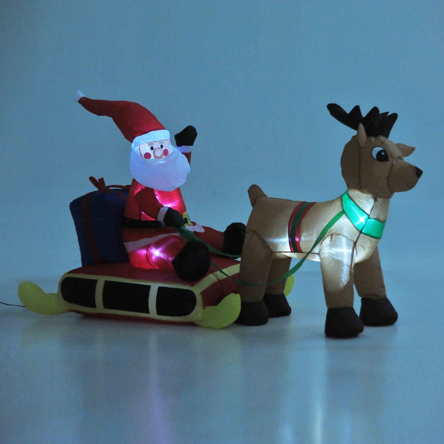 Inflatable Air Blown Santa And Reindeer Polyester, 122H cm-Multicolour