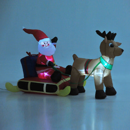 Inflatable Air Blown Santa And Reindeer Polyester, 122H cm-Multicolour
