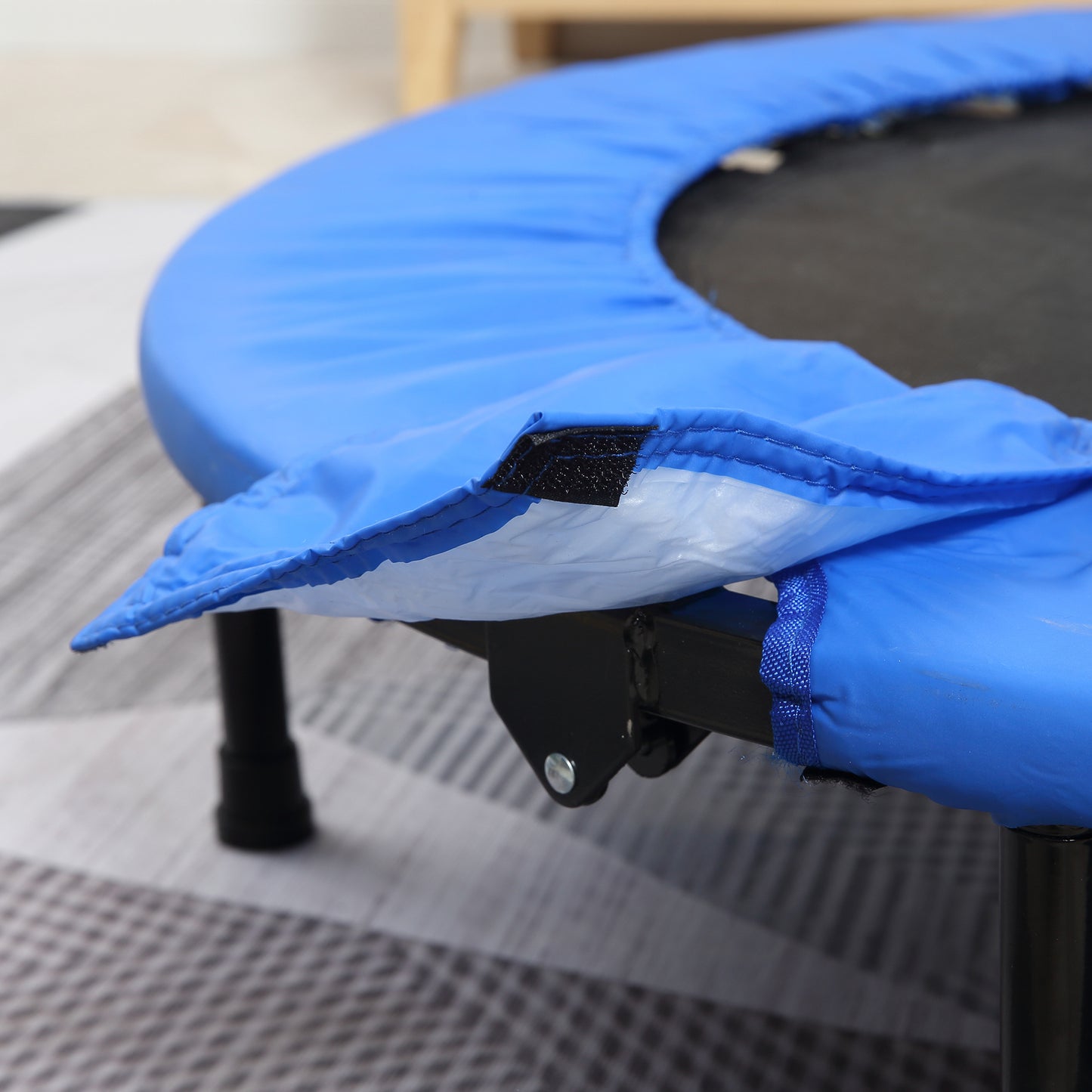 Φ100cm Foldable Mini Fitness Trampoline Home Gym Yoga Exercise Rebounder Indoor Outdoor Jumper w/ Safety Pad, Blue and Black