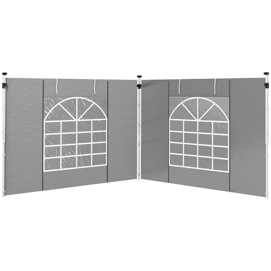 Outsunny Gazebo Side Panels, 2 Pack Sides Replacement, for 3x3(m) or 3x6m Pop Up Gazebo, with Windows and Doors, Light Grey