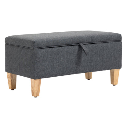 Linen Storage Ottoman Padded Footstool with Rubberwood Legs Ideal for Bed End, Shoe Bench, Seating, Dark Grey