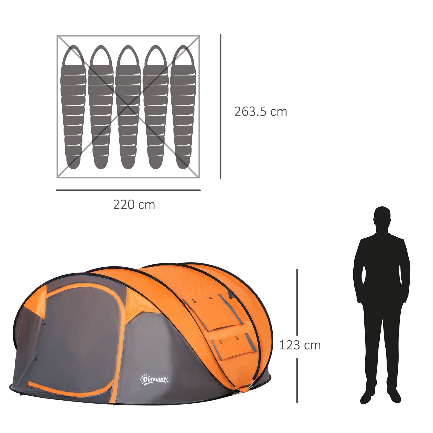 Outsunny 4-5 Person Pop-up Camping Tent Waterproof Family Tent w/ 2 Mesh Windows & PVC Windows Portable Carry Bag for Outdoor Trip