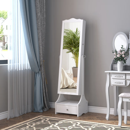 Jewellery Cabinet with led, Mirror Cabinet Armoire Floor Standing Flip-over Makeup Shelf Organizer with lock white