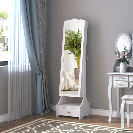 Jewellery Cabinet with led, Mirror Cabinet Armoire Floor Standing Flip-over Makeup Shelf Organizer with lock white
