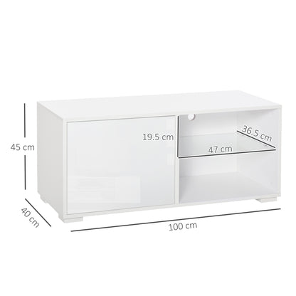 Modern TV Stand Media Unit w/ High Gloss Door Cabinet 2 Shelves Living Room Office Home Furniture White