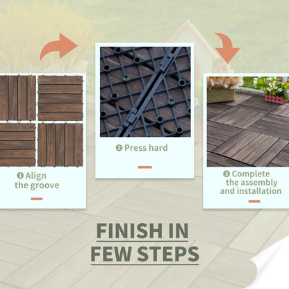 Outsunny 27 Piece Solid Wood Interlocking Decking Tiles For Patio, Balcony, Roof Terrace, Hot Tub, Black, (30 x 30 cm Per Piece)