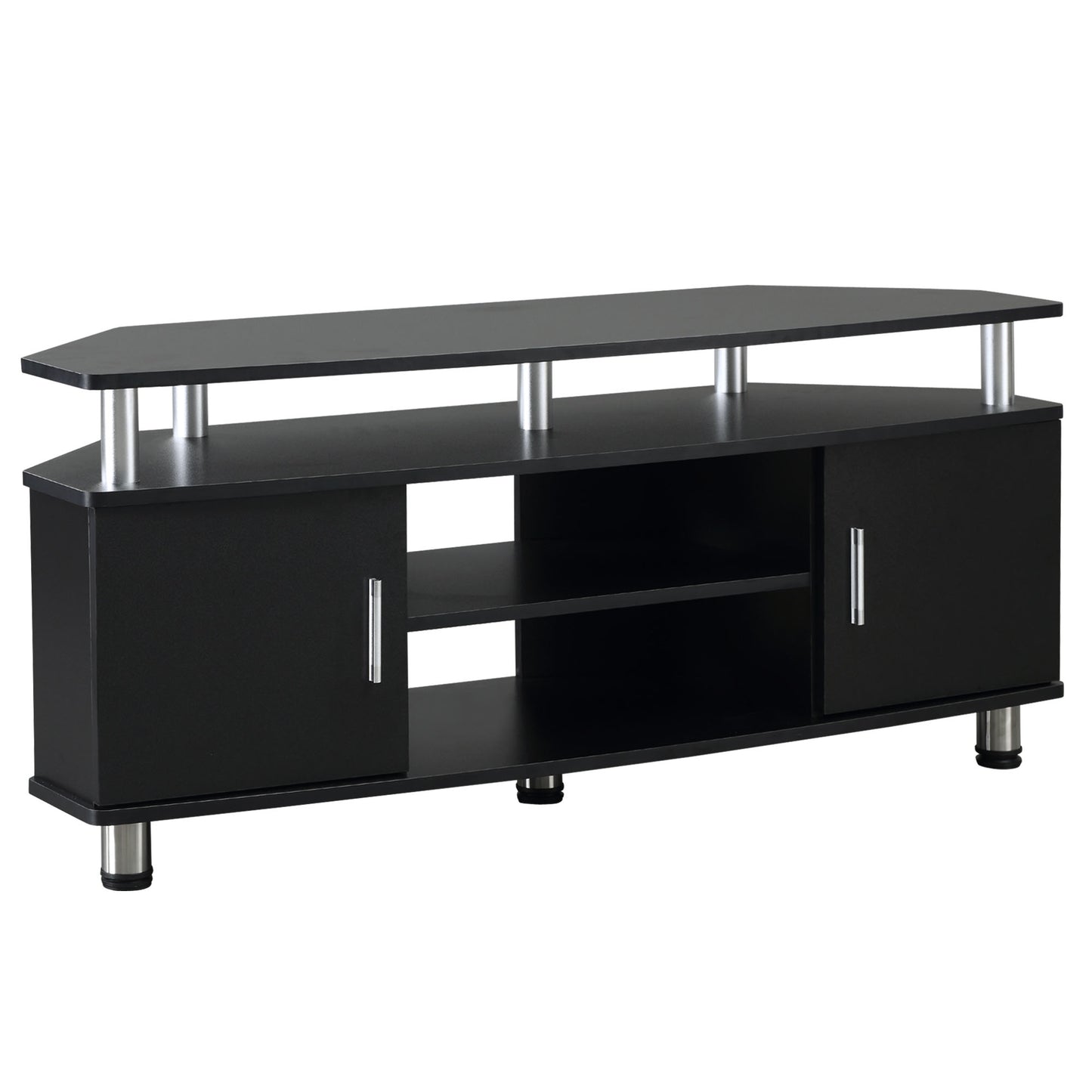 TV Unit with Storage for TVs up to 55 Inches with 2 Storage Shelves and 2 Cupboards, Entertainment Center for Living Room, Black