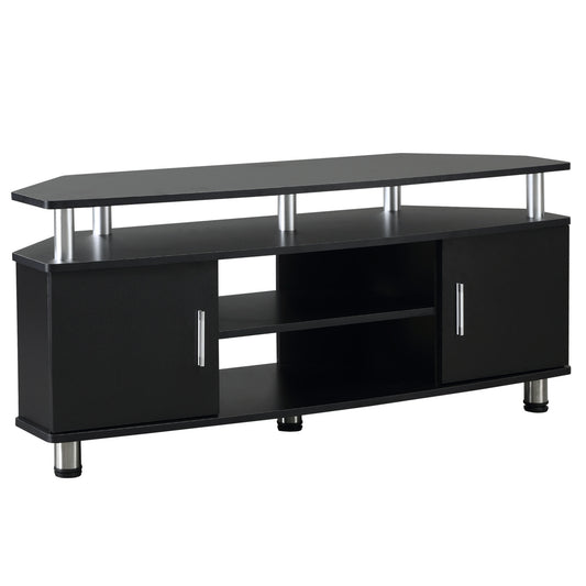 TV Unit with Storage for TVs up to 55 Inches with 2 Storage Shelves and 2 Cupboards, Entertainment Center for Living Room, Black