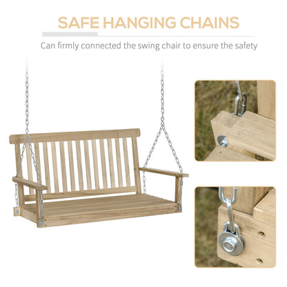 Outsunny Outdoor Wooden 2-Seater Porch Swing Chair Hanging Hammock Garden Furniture,Natural Porch Bench Chains