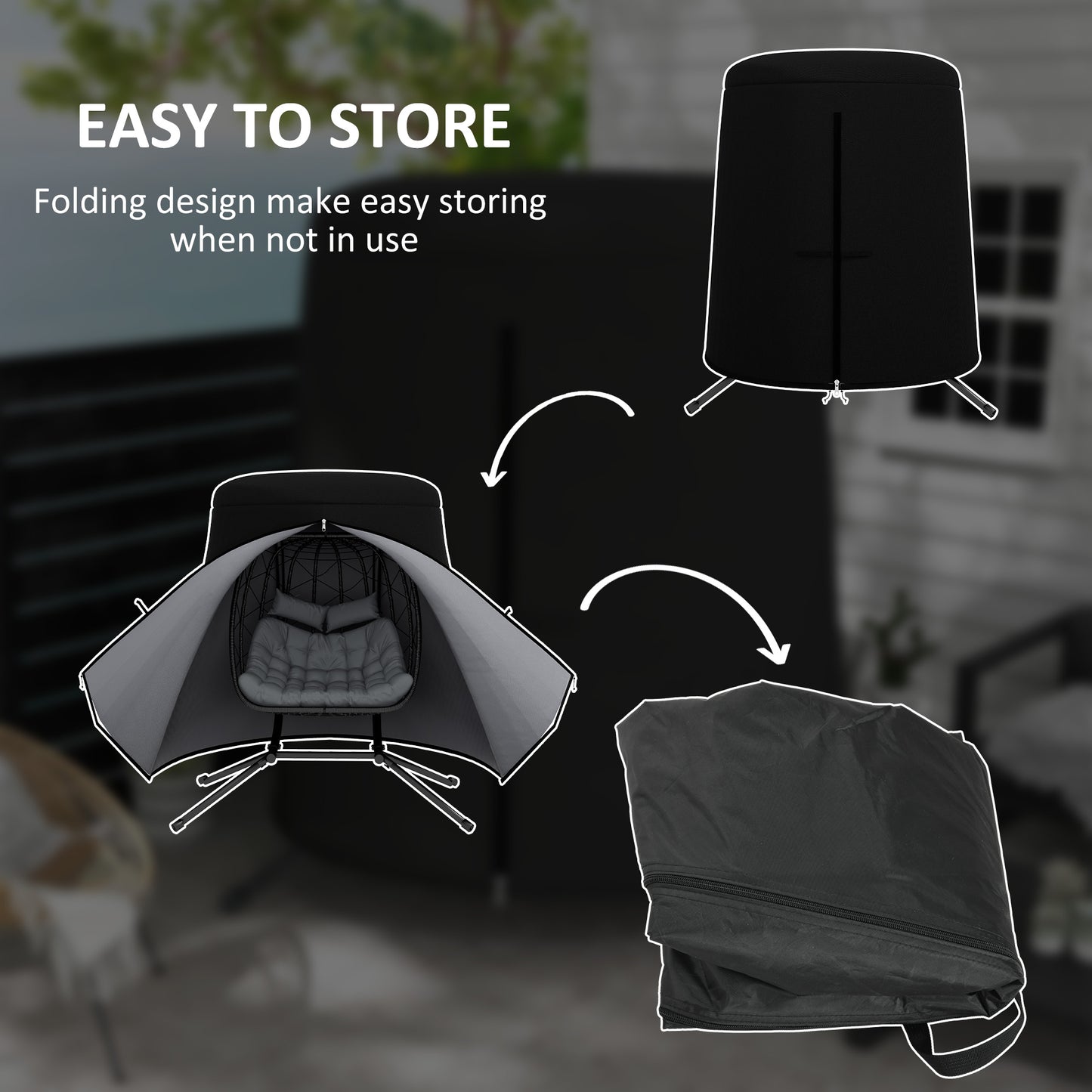 Hanging Outdoor Single Swing Egg Chair Cover Waterproof Anti-dust Furniture Protector W/ Zipper Oxford Fabric For 200 x 230cm Stand - Black