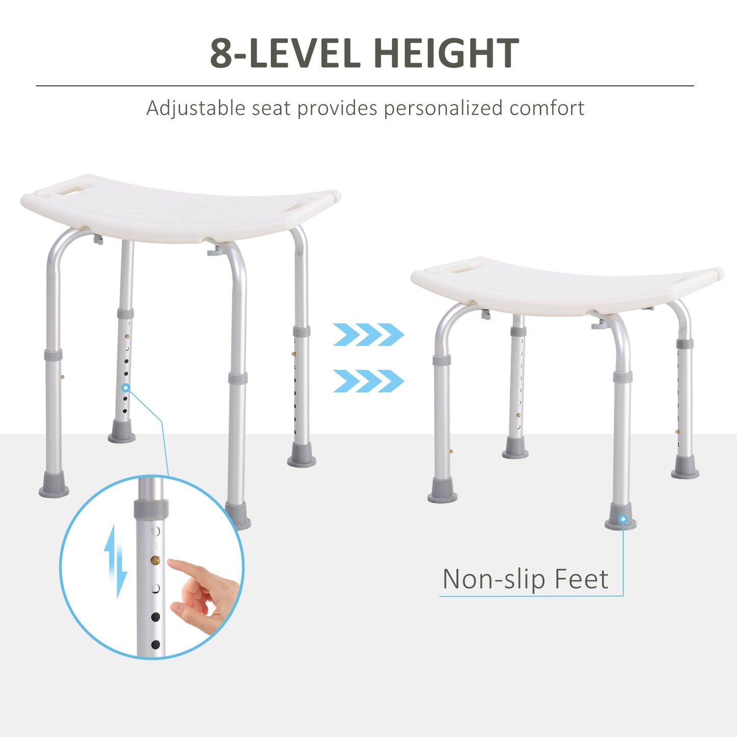 Rectangular Adjustable Height Stabilized Shower Seat Bath Stool Chair