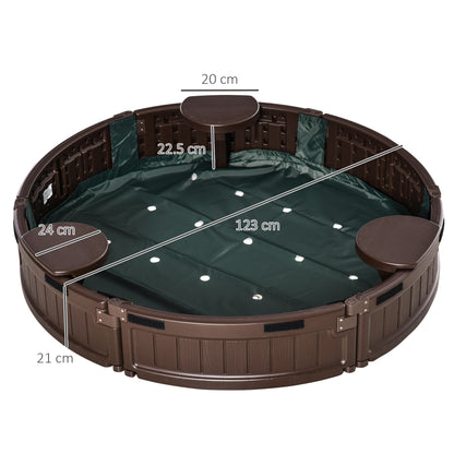 Outsunny Kids Outdoor Round Sandbox w/ Waterproof Oxford Canopy Bottom Fabric Liner Children Playset for 3-12 years old Backyard Brown