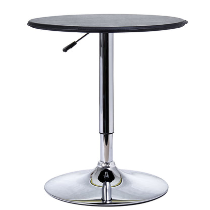 Adjustable Round Bistro Bar Table with PVC Leather Top Steel Base Home Kitchen Dining Desk  Black