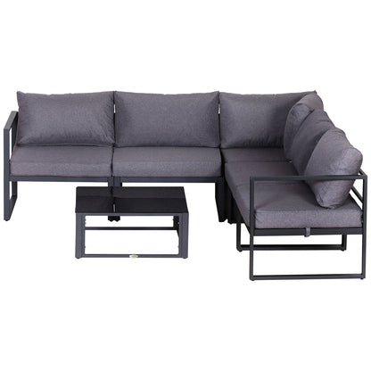 Outsunny 6 Piece Outdoor Sectional Sofa Set Conversation Aluminium Frame w/ Cushion