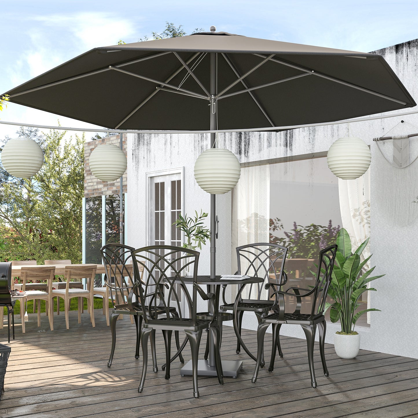 Outsunny 2.8m Patio Parasols Umbrella Outdoor 6 Ribs Sunshade Canopy Manual Push Garden Backyard Furniture, Dark Grey
