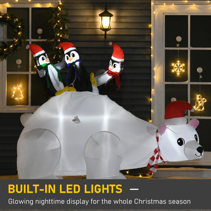 5ft Outdoor Christmas Inflatable With LED Light, Lighted Blow Up Polar Bear With Three Penguins, Giant Yard Party Decoration For Garden Lawn