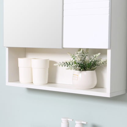 Kleankin Bathroom Mirror Cabinet, Wall Mount Storage Cabinet with Double Door, Adjustable Shelf, 54cm x 15cm x 55cm, White