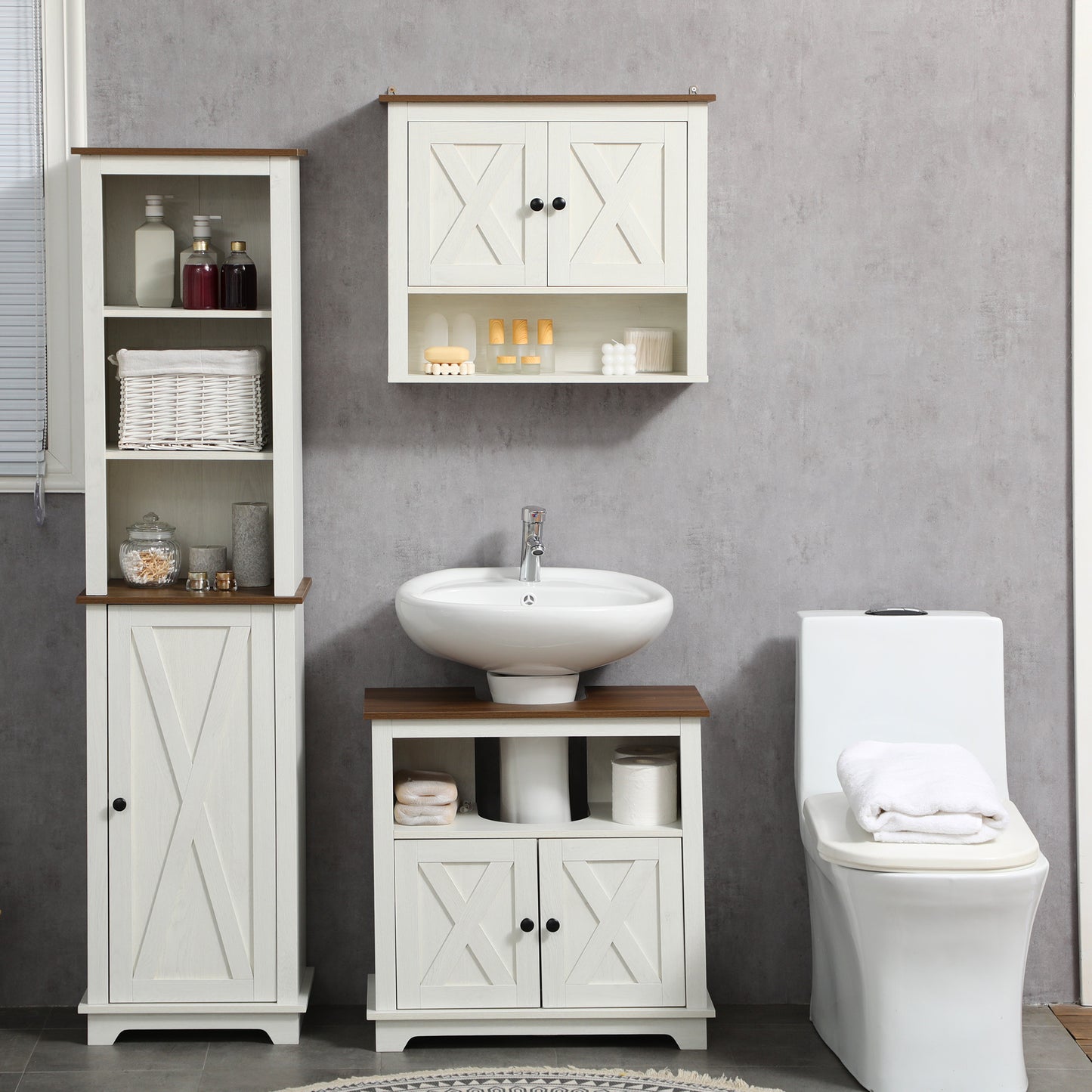 Kleankin Under Sink Cabinet Bathroom Vanity Unit with Double Doors and Storage Shelves, 60 x 30 x 60cm, White
