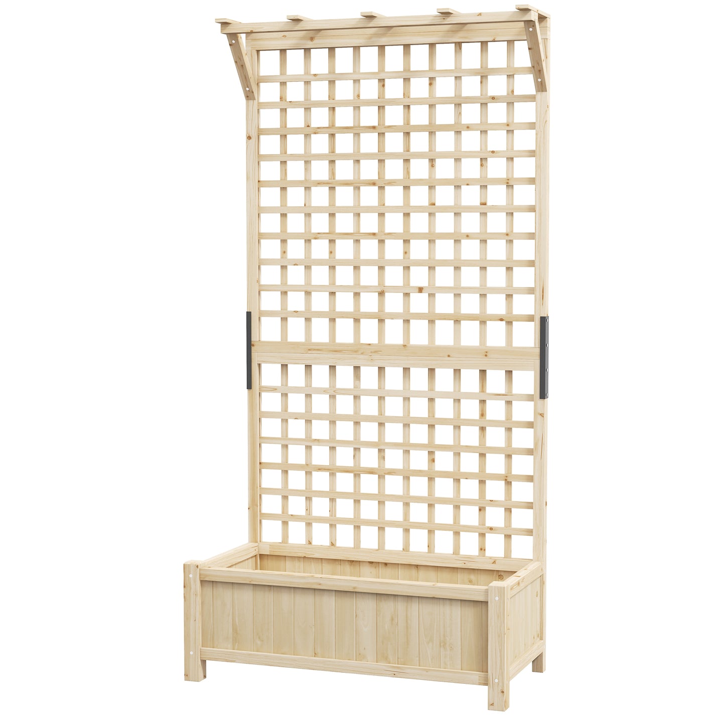 Outsunny Raised Bed with Drainage Holes, Wood Planter with Trellis for Climbing Plants to Grow Vegetables, Flowers, Natural