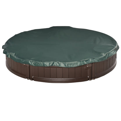 Outsunny Kids Outdoor Round Sandbox w/ Waterproof Oxford Canopy Bottom Fabric Liner Children Playset for 3-12 years old Backyard Brown