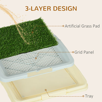 Indoor Puppy Training Toilet | 3-Layer Design | Artificial Grass Pad | Grid Panel & Tray | Anti-Slip Pads | Portable | Suits Dogs Up to 25cm Body Length | 46.5x34x5.5cm | Green