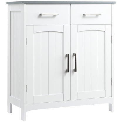 Kleankin Freestanding Bathroom Cabinet, Storage Cupboard with 2 Drawers, Double Doors, Adjustable Shelf, White