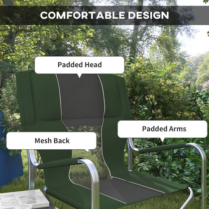 Outsunny Aluminium Directors Chair, Folding Camping Chair for Adults with Side Table, Cup Holder, Cooler Bag and Pocket, Green