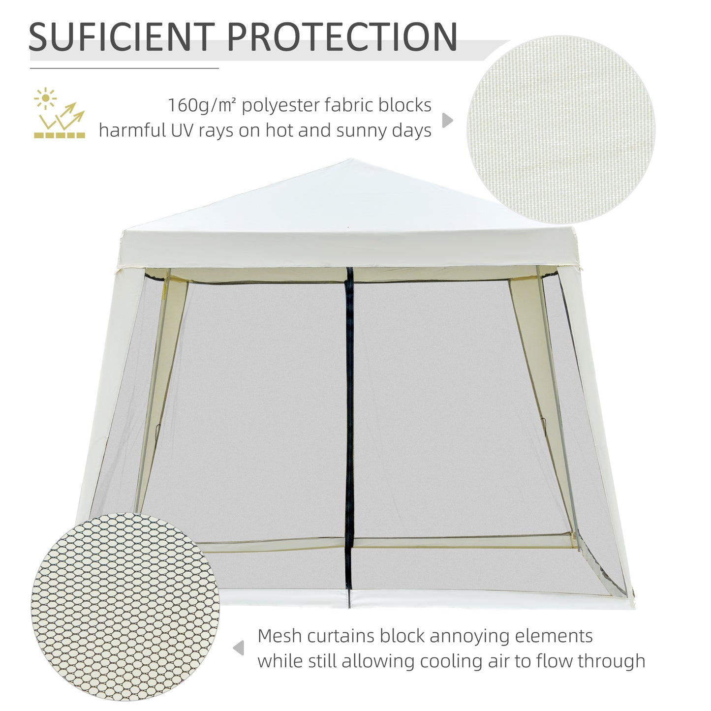 Outsunny 3x3m Outdoor Gazebo Tent W/Mesh Screen Walls-Cream white