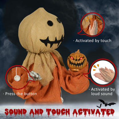 80cm Halloween Scarecrow Decoration, Outdoor Activated Prop with Light Up Eyes, Sound Activated