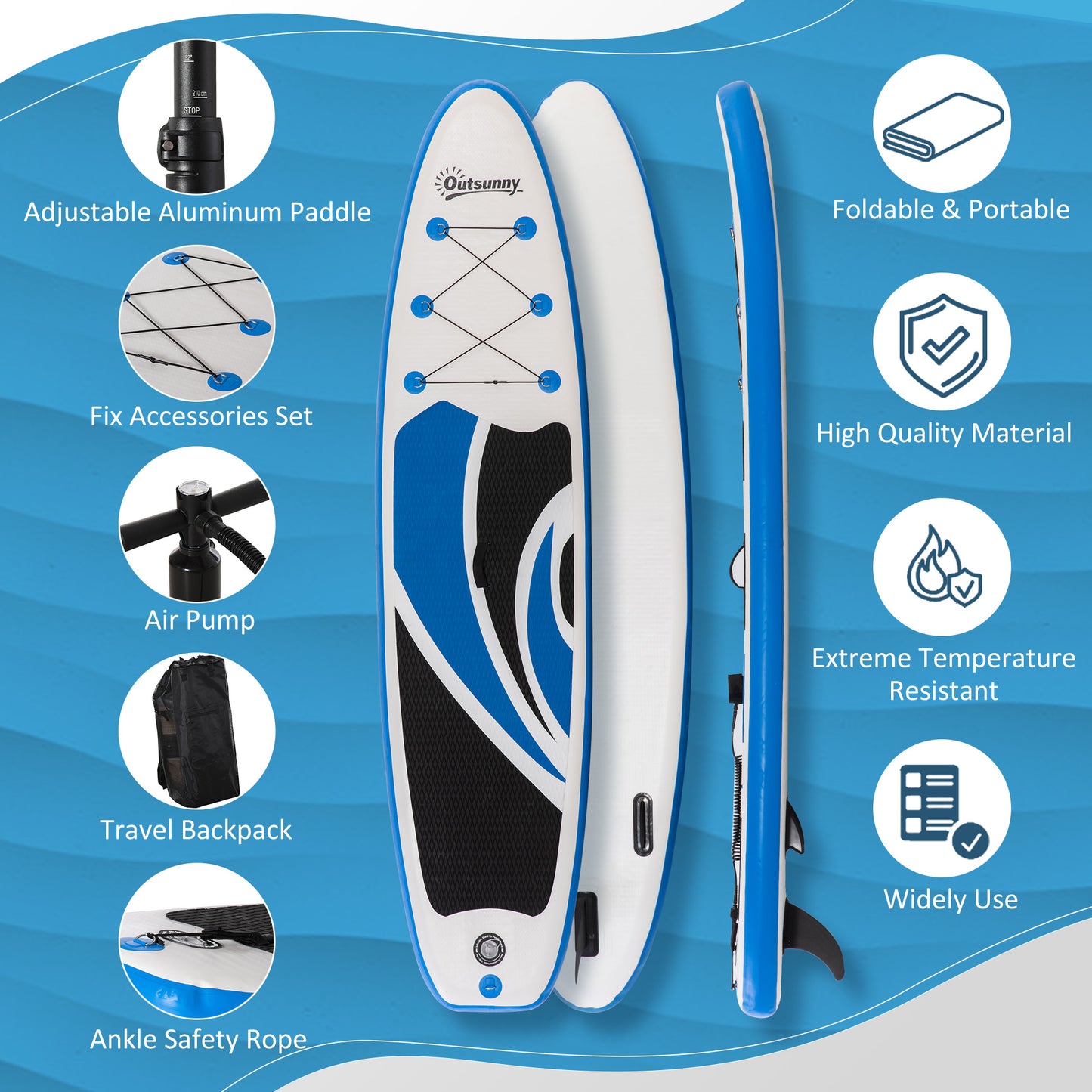 Outsunny 10'6" x 30" x 6" Inflatable Paddle Stand Up Board, Adjustable Aluminium Paddle Non-Slip Deck Board with ISUP Accessories, 320L x 76W x 15H cm