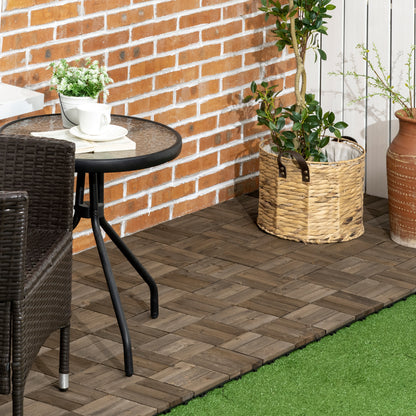 Outsunny 27 Pieces Wooden Interlocking Decking Tiles, Outdoor Flooring Tiles for Patio, Balcony, Terrace, Hot Tub, 30 x 30 cm per Piece, Charcoal Grey