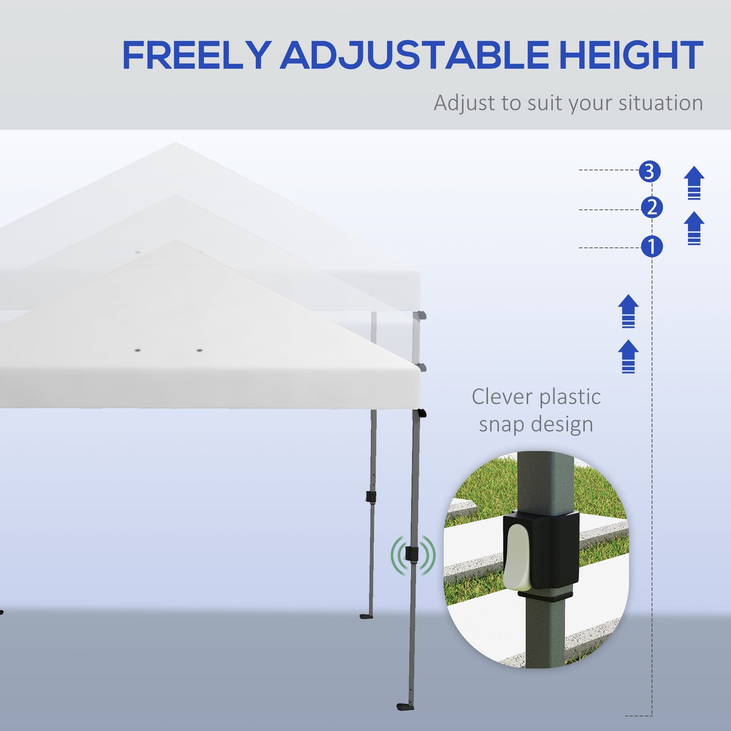 Outsunny 3 x 3(m) Pop Up Gazebo 1 Person Easy Up Marquee Party Tent 1 Button Push Adjustable Straight Legs Instant Shelter - White